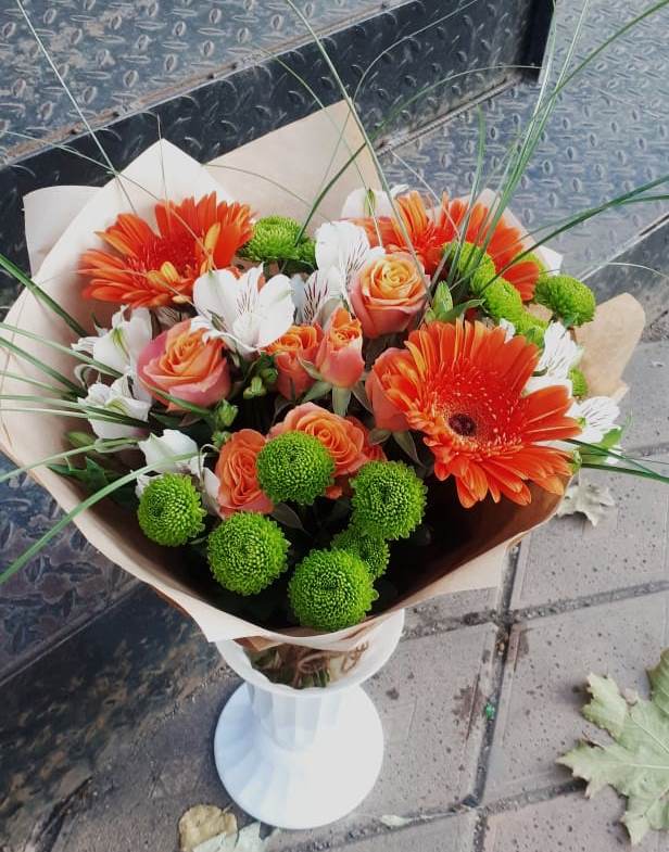 Букет цветов из: Герберы, Хризантемы, Альстромерии и Розы в Ревякино