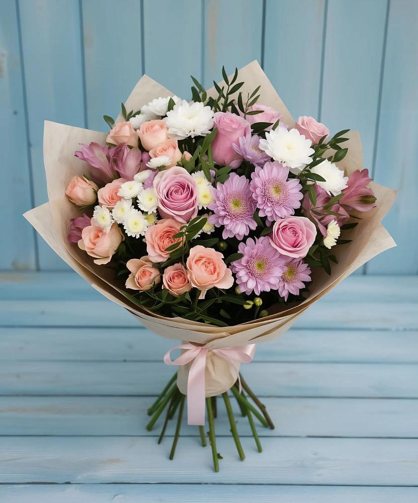 Букет цветов из: Хризантемы, Розы и Альстромерии в Ревякино