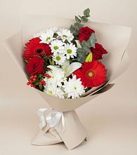 Букет цветов из:  Розы, Хризантемы, Герберы и Лилии в Ревякино
