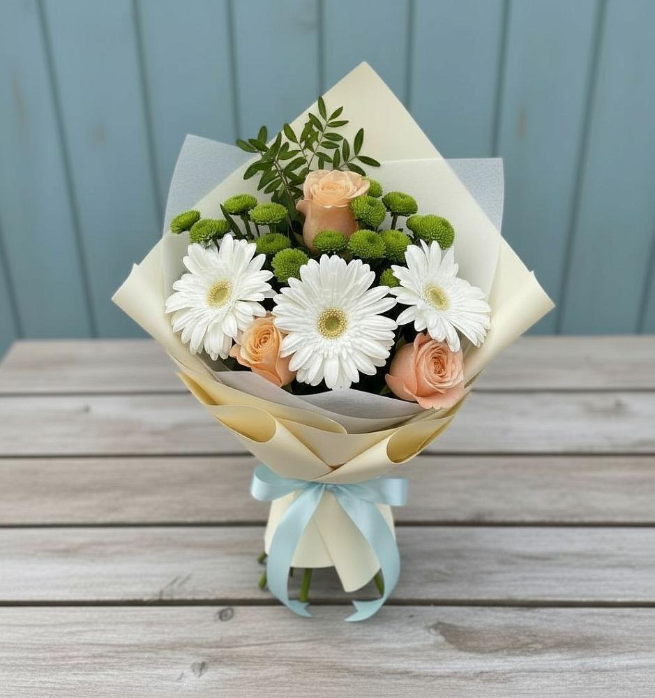 Букет цветов из: Герберы, Розы и Хризантемы в Ревякино