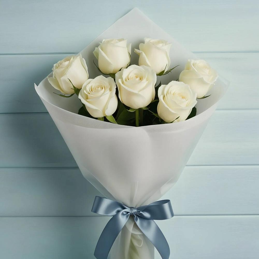 Букет 7 Белых роз Эдлесс Лав в Ревякино