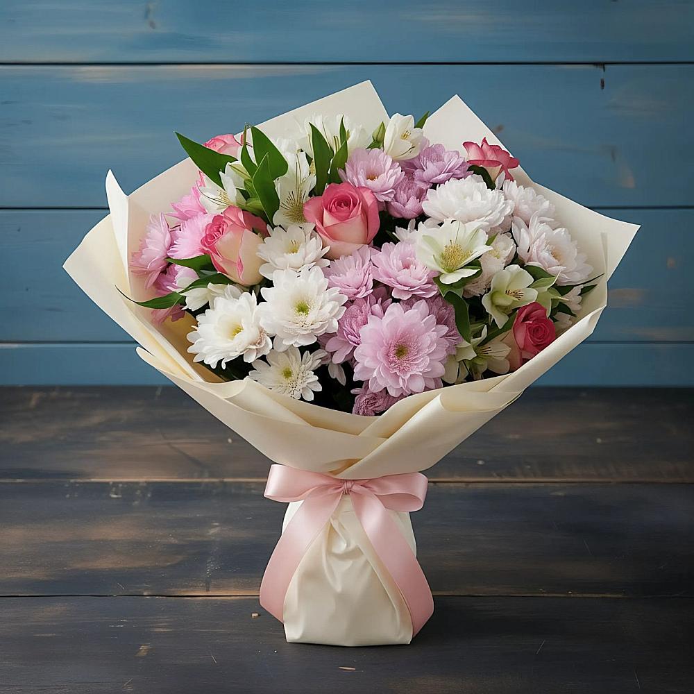 Букет цветов из: Хризантемы, Альстромерии и Розы в Ревякино